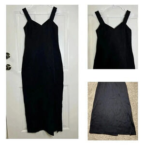 CACHE Vintage Black Square Neck Maxi Dress Size 10 Y2K Sleeveless 90s Goth Fairy